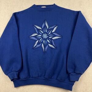 Vintage Tultex Crewneck Sweatshirt Adult Large Blue Embroidered Made In USA